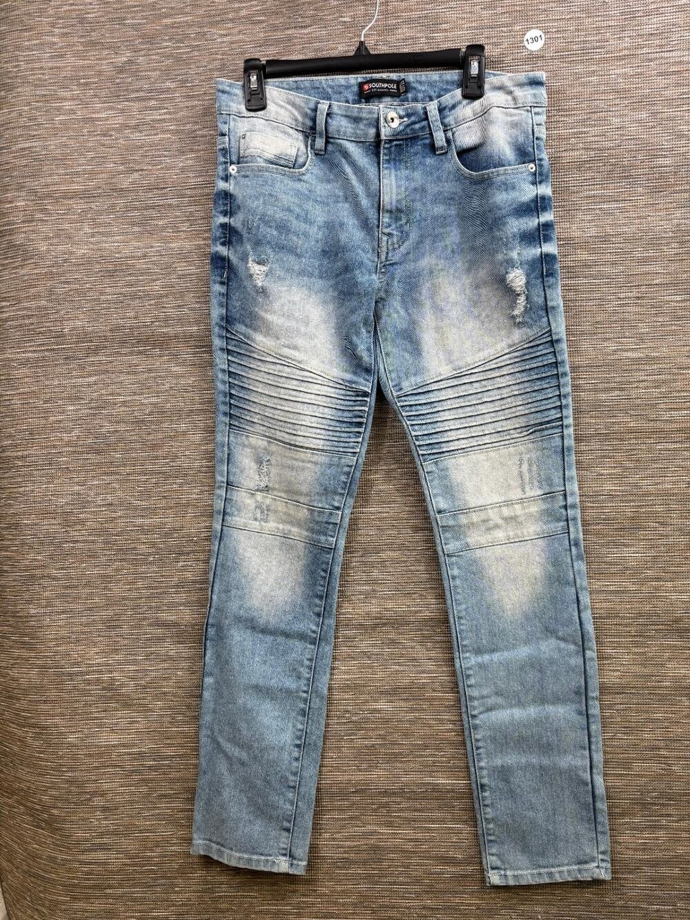 Southpole Skinny Jeans Mens Size 32x32 Blue Acid Wash Distressed Grunge Skater